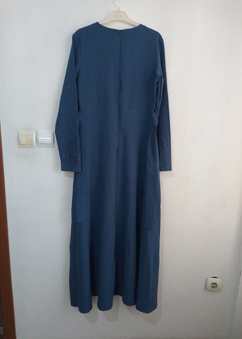 Boncuk İşlemeli Mavi Uzun Kadın Elbise - Görsel 4