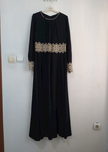 Dantel Detaylı Siyah Uzun Kadın Elbise - Görsel 3