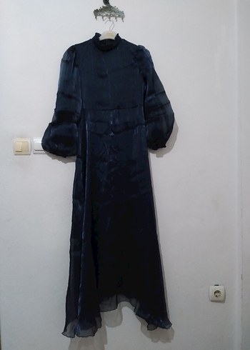 Lacivert Uzun Kollu Yüksek Yakalı Gotik Bluz - Görsel 3