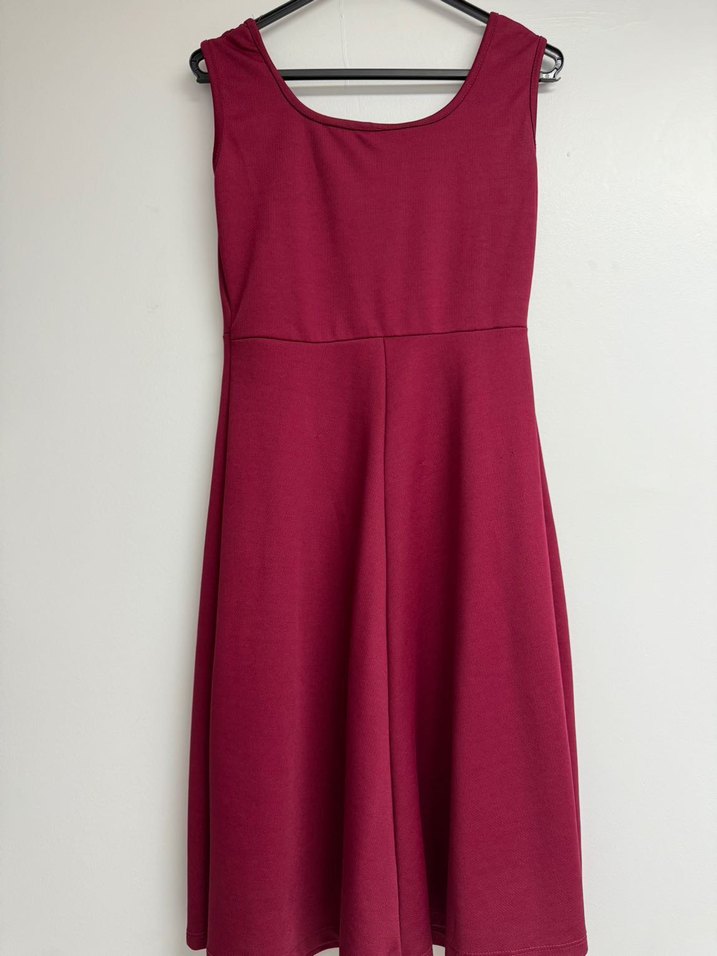 Bordo Midi Kolsuz Elbise L beden - Görsel 4