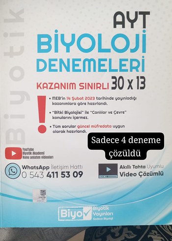 AYT Biyoloji Denemeleri biyotik yayınları