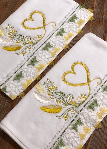 Nakışlı Beyaz Havlu  1 adet - Görsel 3