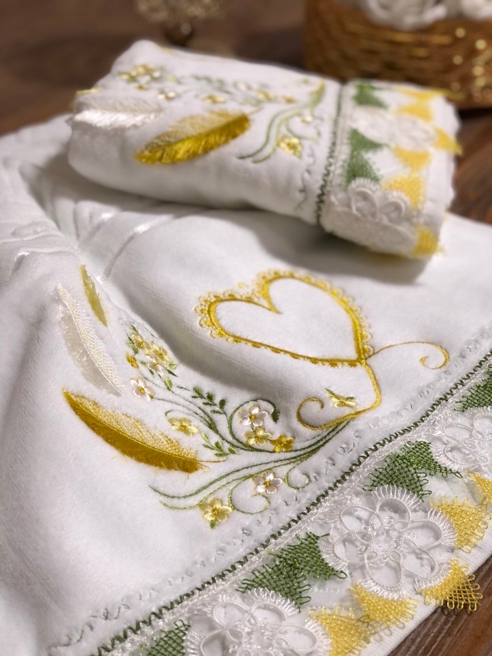 Nakışlı Beyaz Havlu  1 adet - Görsel 4