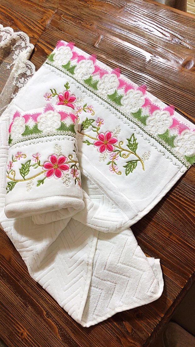 Pembe Nakışlı Konvansiyonel Havlu - Görsel 4