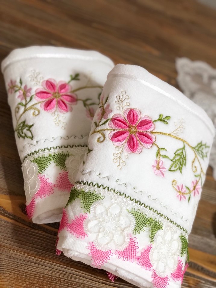 Pembe Nakışlı Konvansiyonel Havlu - Görsel 2
