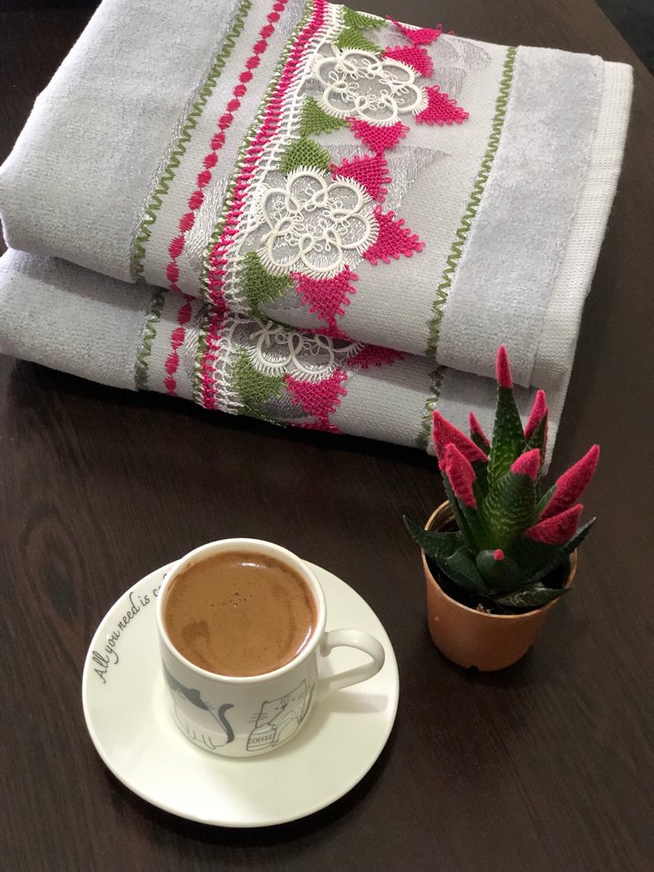 Nakışlı Gri Havlu 1 adet fiyatı - Görsel 4