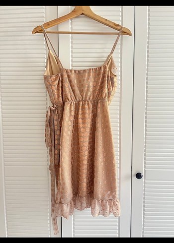 Bej Yılan Desenli Fırfırlı  Elbise - Görsel 2