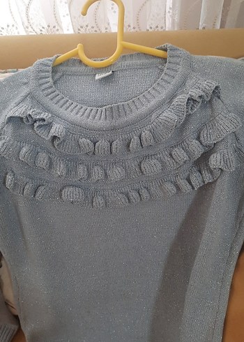 Gri Triko Fırfırlı Kadın Kazak - Görsel 3