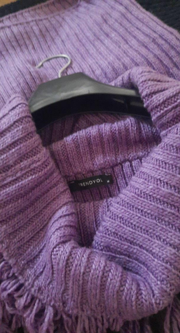 Mor Püsküllü Bohem Kısa Kazak - Görsel 3