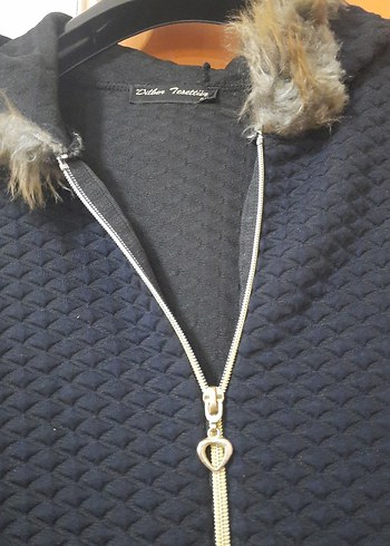 Kadın Uzun Lacivert Fermuarlı Kaban - Görsel 2