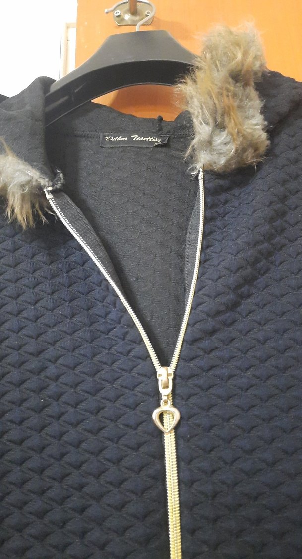 Kadın Uzun Lacivert Fermuarlı Kaban - Görsel 2