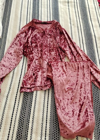 Bordo Kadife Kadın Pijama Takımı