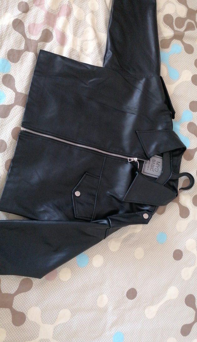 Kadın Siyah Deri Biker Ceket - Görsel 2