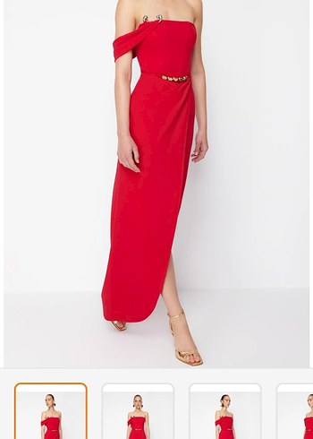 Kırmızı Askısız Uzun Elbise - Görsel 2