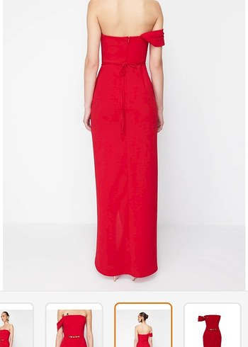Kırmızı Askısız Uzun Elbise - Görsel 3
