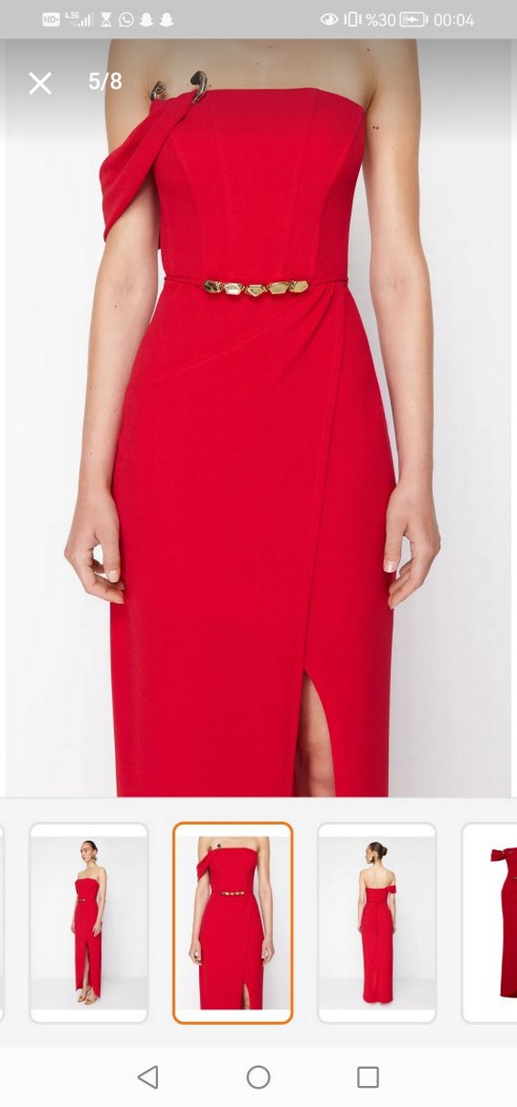 Kırmızı Askısız Uzun Elbise - Görsel 4
