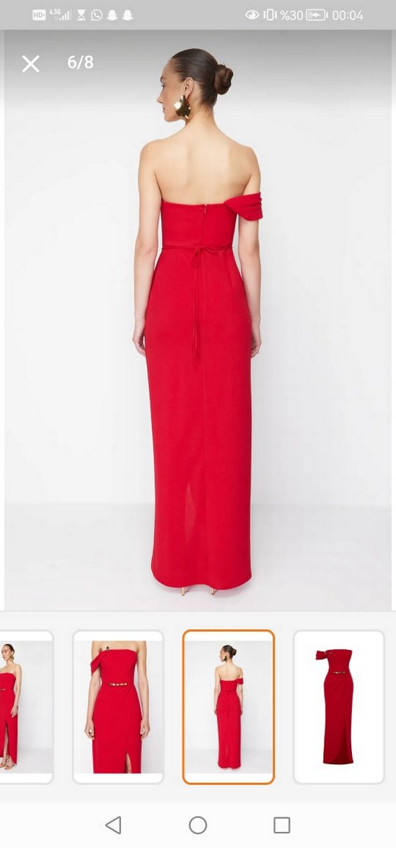 Kırmızı Askısız Uzun Elbise - Görsel 3