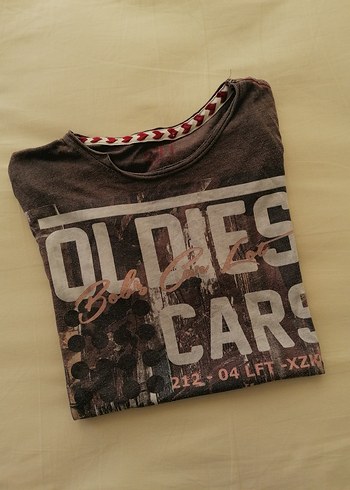 Erkek Vintage Baskılı Deri Tişört - Görsel 2