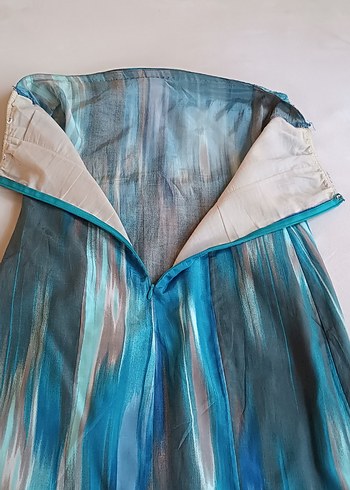 Mavi Gri Drapeli Straplez Mini Elbise - Görsel 7