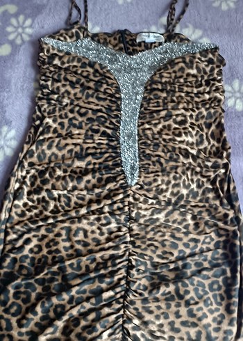 Pierre Cardin Kadin Leopar Desenli Uzun Straplez Elbise