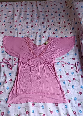 Pembe V Yakalı ipek penye tunik