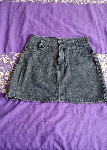 Kadın Gri Kot Mini Etek