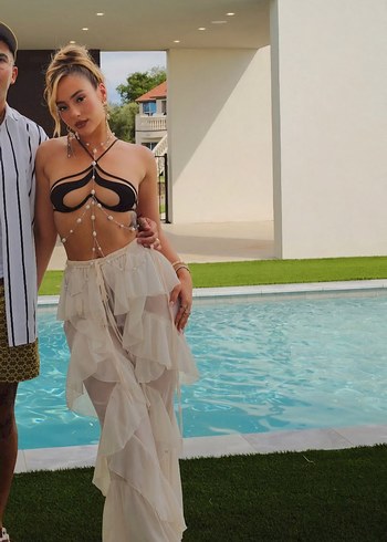 Beyaz Fırfırlı Bohem Kadın Salaş Pantolon - Görsel 16