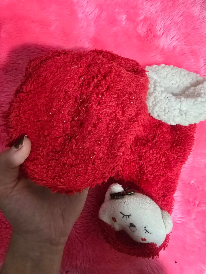 Kızlar için Kürklü Kırmızı Sıcak Ev Terliği - Görsel 2