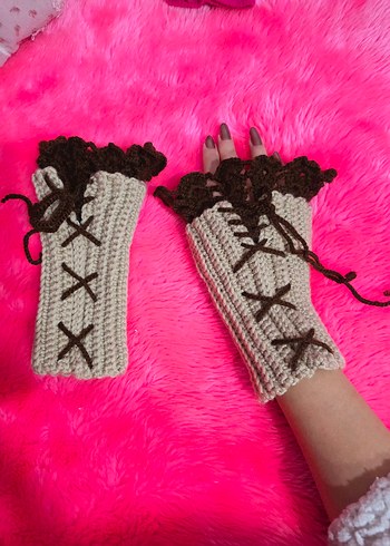 Bej Örgü Bohem Kadın Eldiveni - Görsel 2