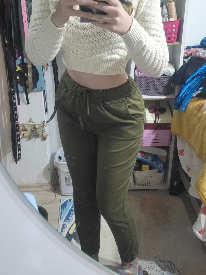 Kadın Haki Bel Detaylı Bol Kesim Pantolon - Görsel 2