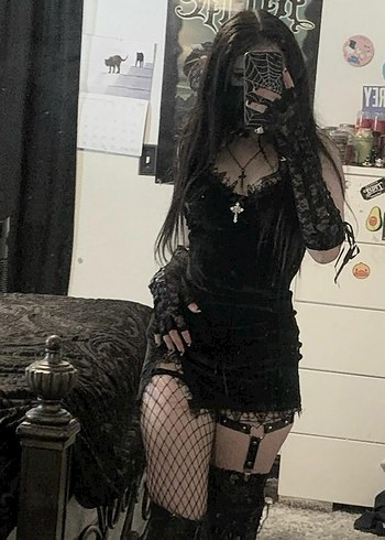 Dantel Detaylı Siyah Gotik Mini Elbise - Görsel 5