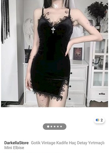 Dantel Detaylı Siyah Gotik Mini Elbise - Görsel 11