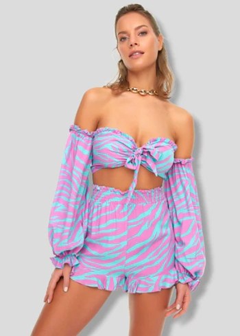 Trendyol & Milla Pembe Zebra Desenli Straplez Mini Tulum