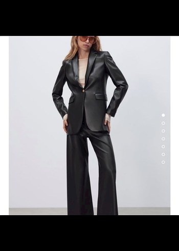 Düğmeli Siyah Deri Kadın Ceket - Görsel 14