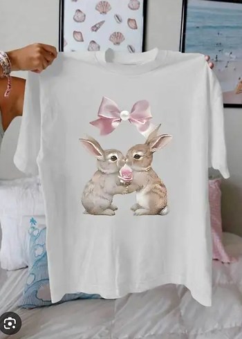 Pembe Baskılı Kısa Kollu Pamuklu Tişört - Görsel 6