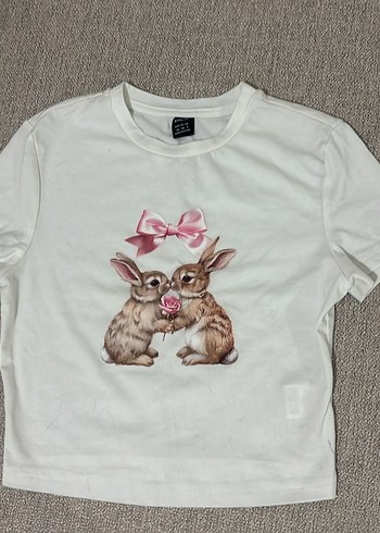 Pembe Baskılı Kısa Kollu Pamuklu Tişört - Görsel 3