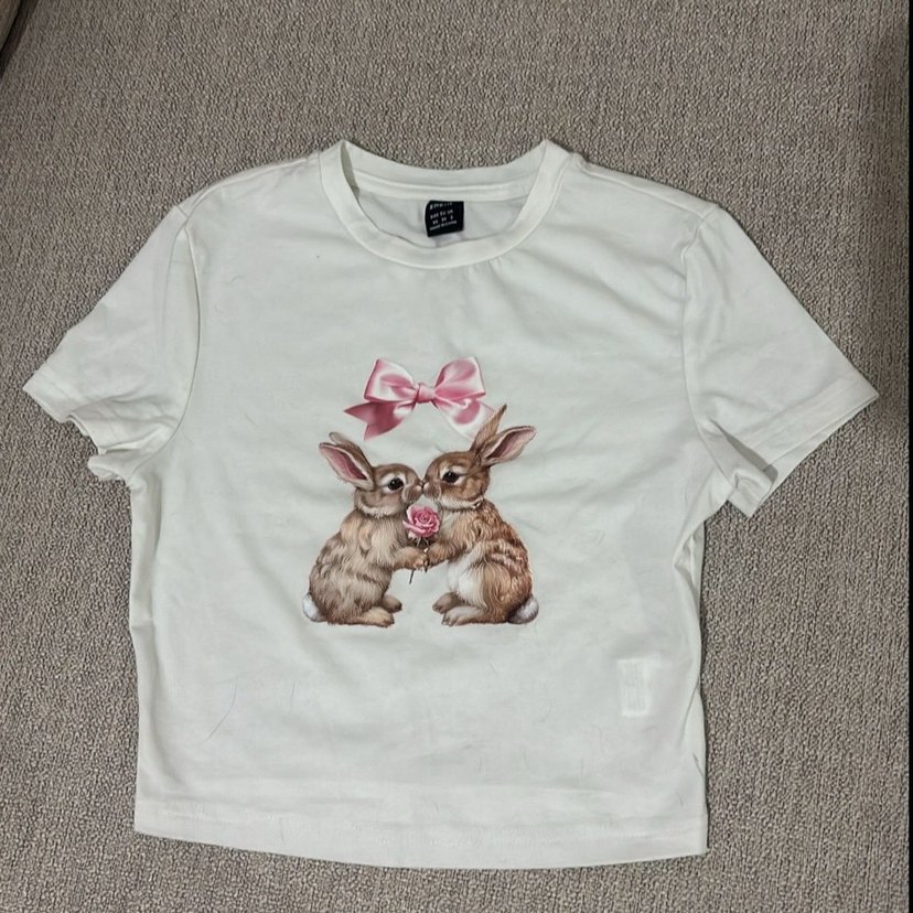 Pembe Baskılı Kısa Kollu Pamuklu Tişört - Görsel 3