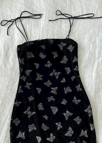 Siyah Pul Detaylı Straplez Mini Elbise - Görsel 7