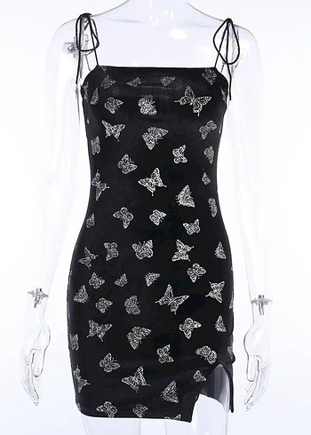 Siyah Pul Detaylı Straplez Mini Elbise - Görsel 10