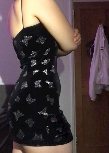 Siyah Pul Detaylı Straplez Mini Elbise - Görsel 9