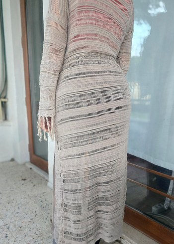 Uzun Kollu Beyaz Bohem Bağlamalı Elbise - Görsel 12