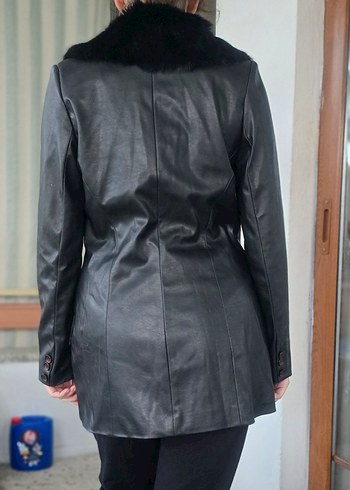 Kadın Siyah Deri Kürklü Ofis Ceket - Görsel 4