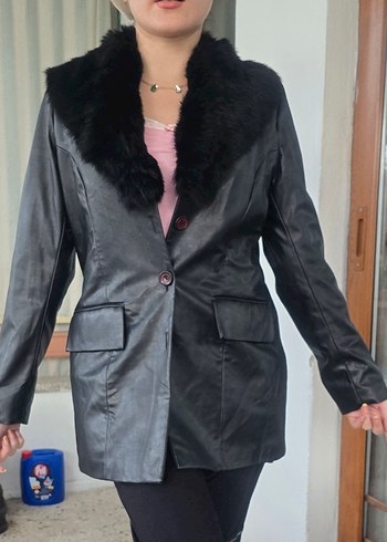 Kadın Siyah Deri Kürklü Ofis Ceket - Görsel 5