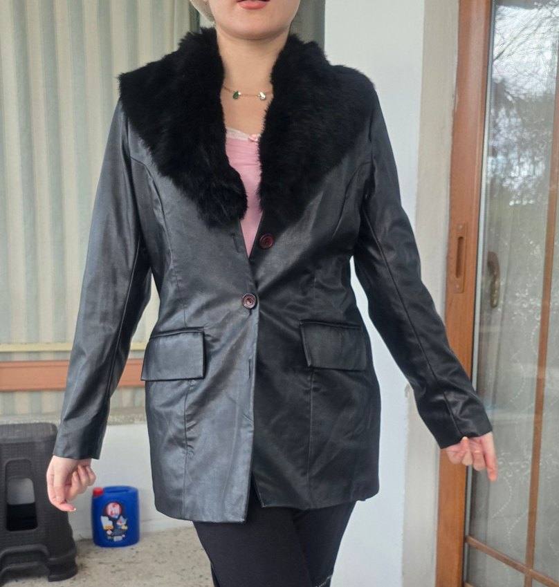 Kadın Siyah Deri Kürklü Ofis Ceket - Görsel 5