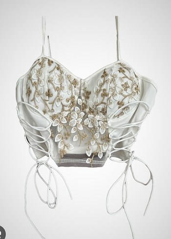 İşlemeli Beyaz Dantel Detaylı Mini Büstiyer - Görsel 6