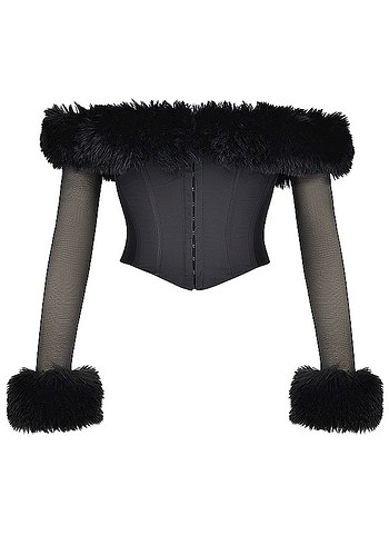 Kürk Detaylı Siyah Straplez Gotik Büstiyer - Görsel 8