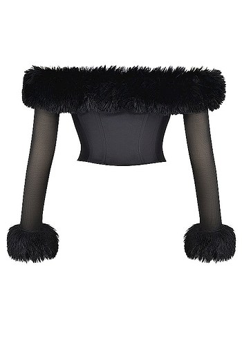 Kürk Detaylı Siyah Straplez Gotik Büstiyer - Görsel 6