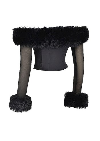 Kürk Detaylı Siyah Straplez Gotik Büstiyer - Görsel 7