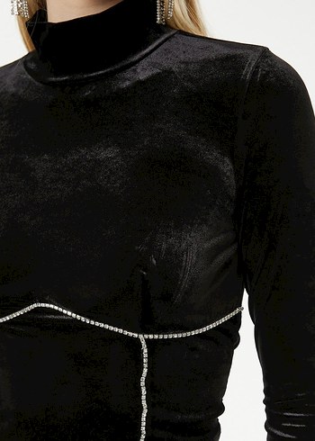Kadın Siyah Parlak Mini Gotik Bluz - Görsel 8