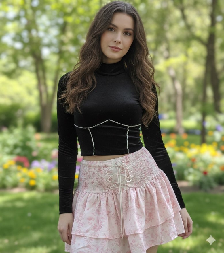 Kadın Siyah Parlak Mini Gotik Bluz - Görsel 5